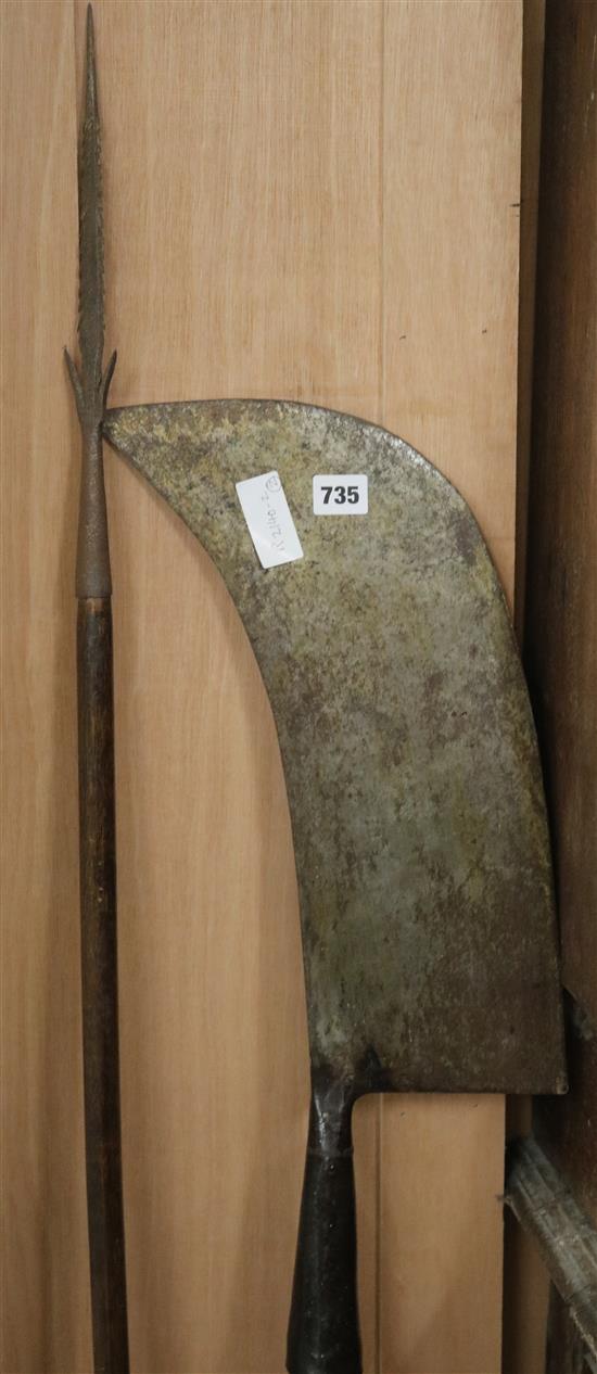 A French scything tool and a fish spear